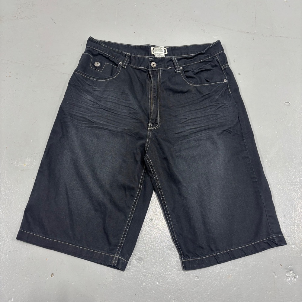 Route 66 Mens Black Denim Shorts Size 36 Contrast Stitch Relaxed Fit Cotton